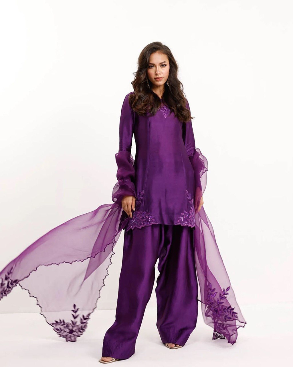 "Silken Shine – Purple Embroidered Suit Set | Krushi Life Style "