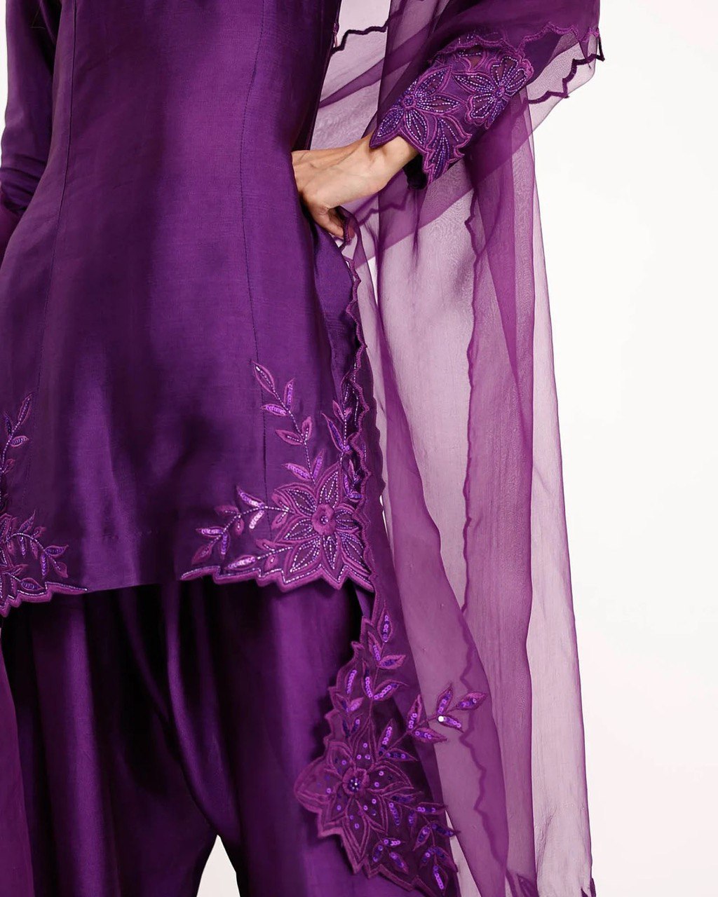 "Silken Shine – Purple Embroidered Suit Set | Krushi Life Style "
