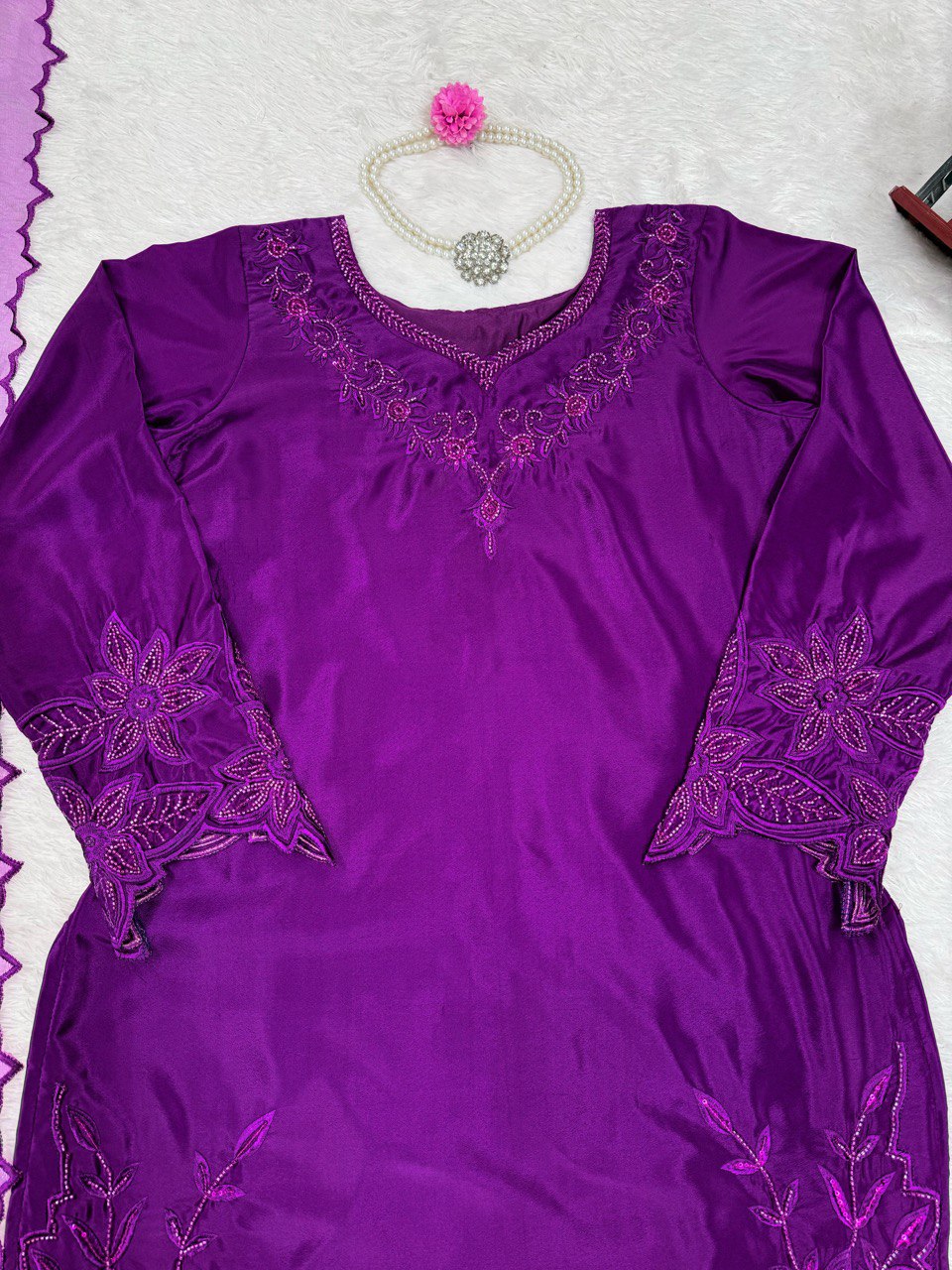 "Silken Shine – Purple Embroidered Suit Set | Krushi Life Style "