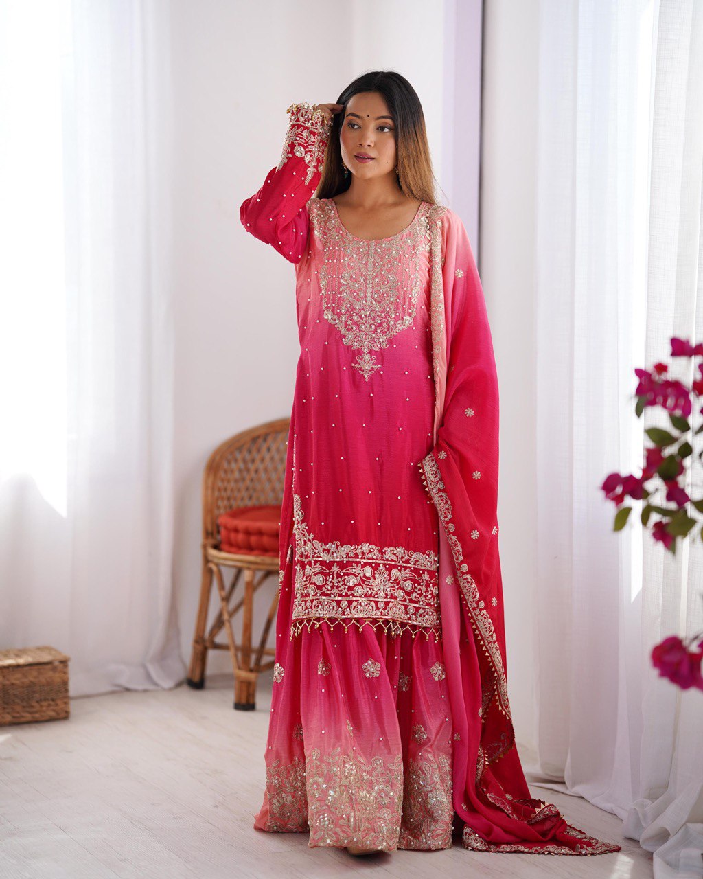 "Elegant Lilac Embroidered Sharara Set – Traditional Festive Wear for Women | krushi life style