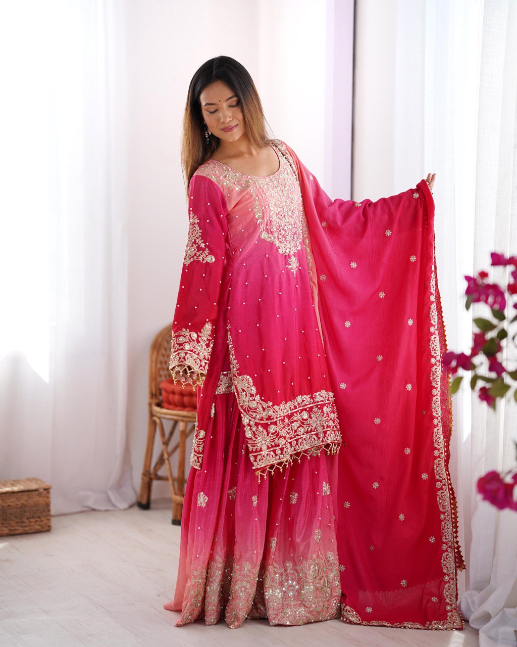 "Elegant Lilac Embroidered Sharara Set – Traditional Festive Wear for Women | krushi life style