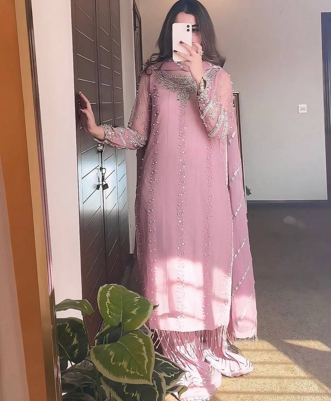"Pink Embroidered Kurta Set with Dupatta & Ethnic Footwear | Krushi Life Style "