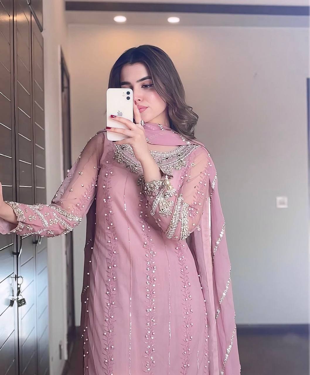 "Pink Embroidered Kurta Set with Dupatta & Ethnic Footwear | Krushi Life Style "