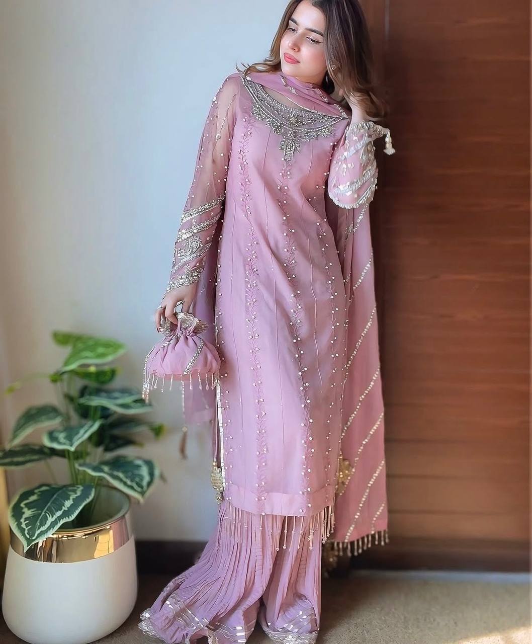 "Pink Embroidered Kurta Set with Dupatta & Ethnic Footwear | Krushi Life Style "