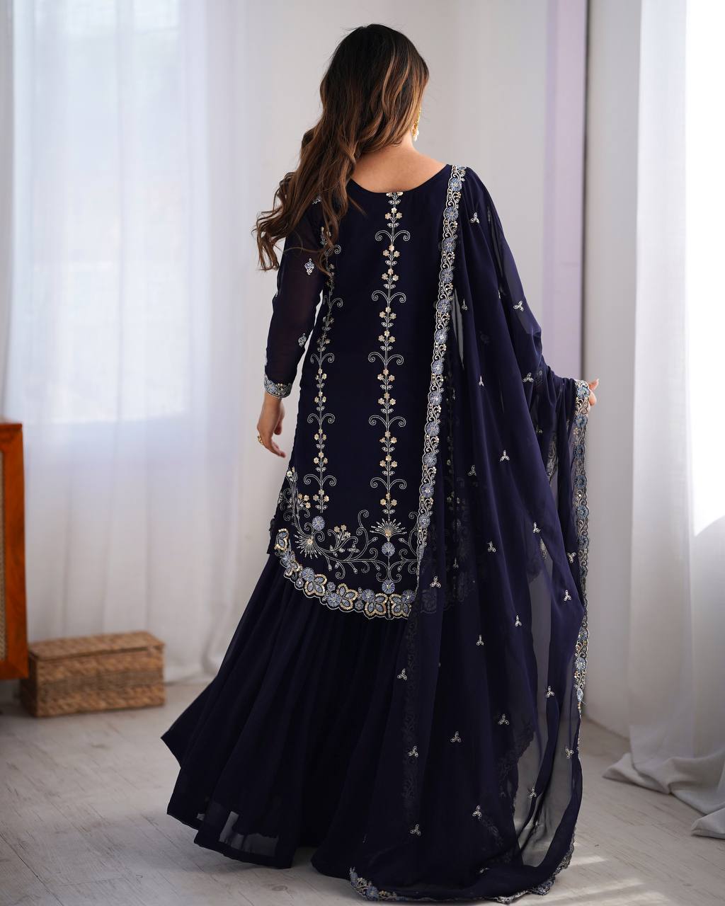 "Embroidered Sharara Suit Set with Dupatta – Elegant Festive Collection| KRUSHI LIFE STYLE