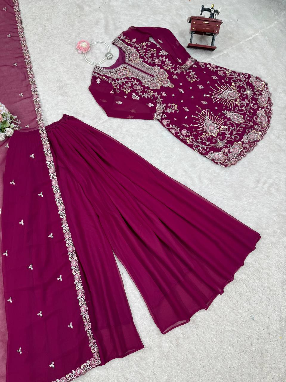 "Embroidered Sharara Suit Set with Dupatta – Elegant Festive Collection| KRUSHI LIFE STYLE