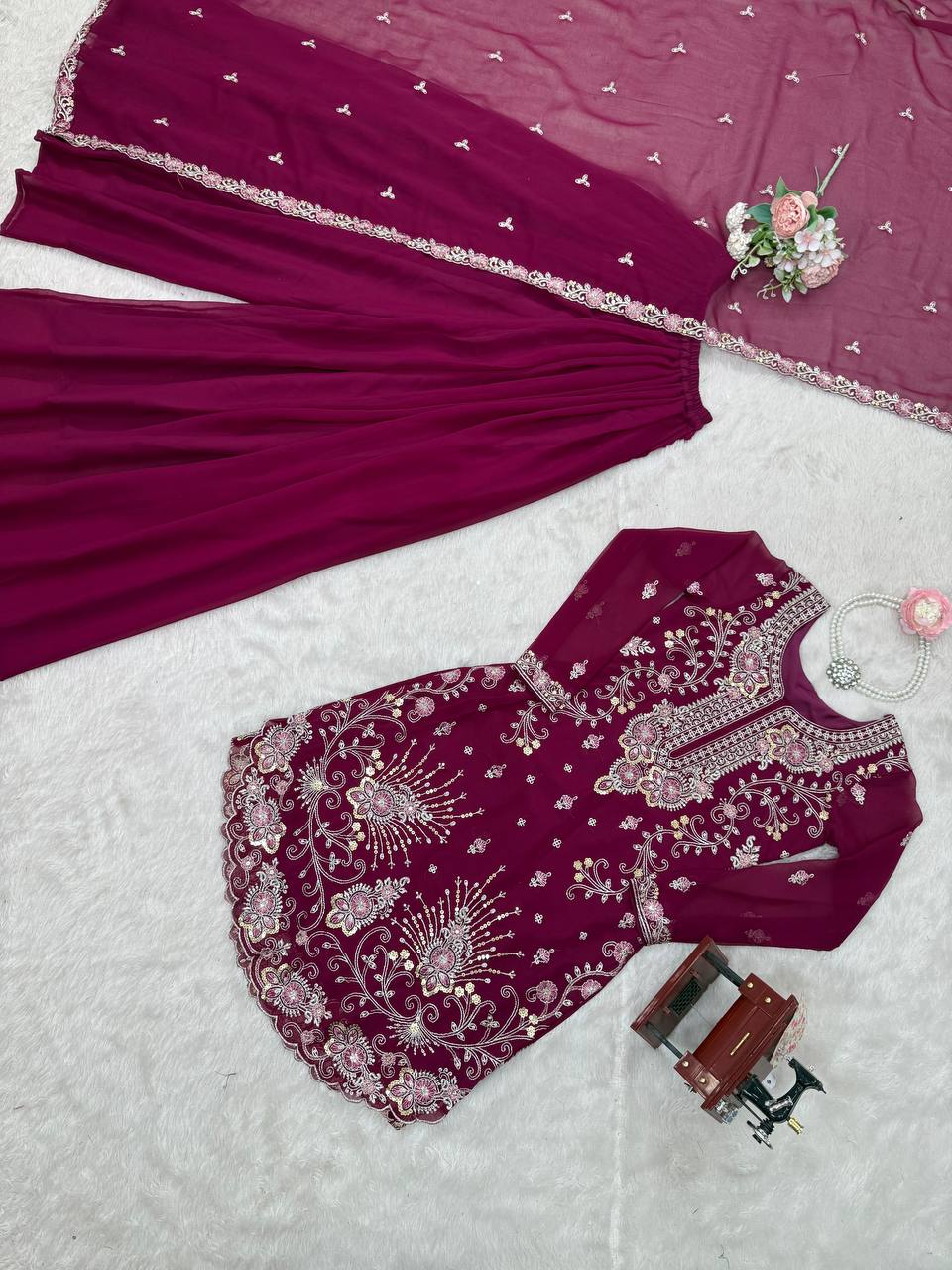 "Embroidered Sharara Suit Set with Dupatta – Elegant Festive Collection| KRUSHI LIFE STYLE