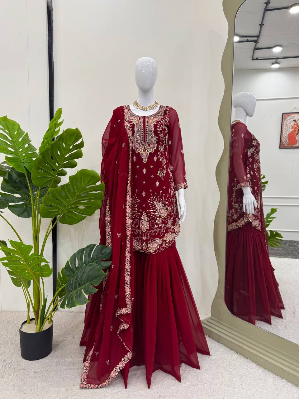 "Embroidered Sharara Suit Set with Dupatta – Elegant Festive Collection| KRUSHI LIFE STYLE