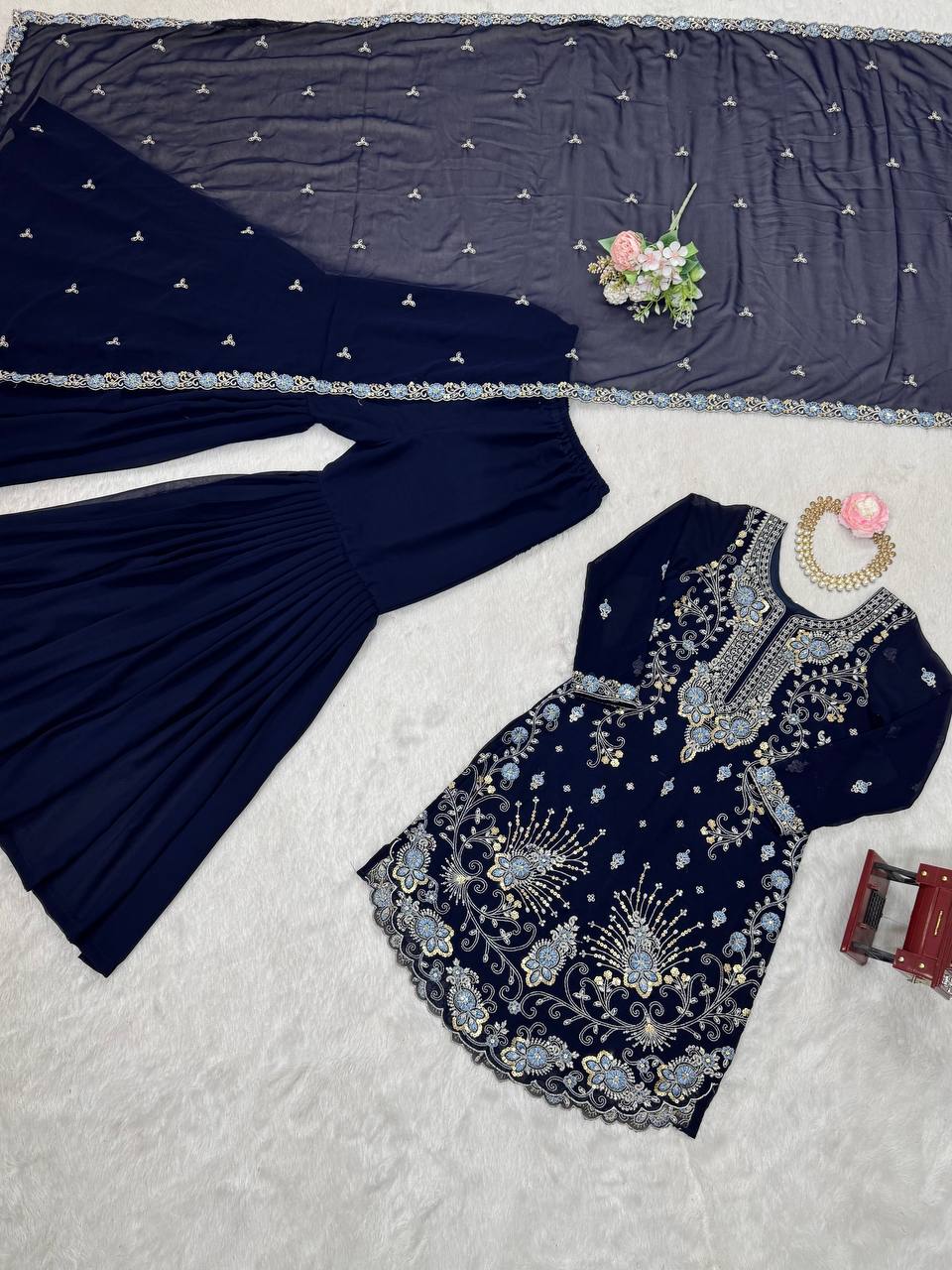 "Embroidered Sharara Suit Set with Dupatta – Elegant Festive Collection| KRUSHI LIFE STYLE