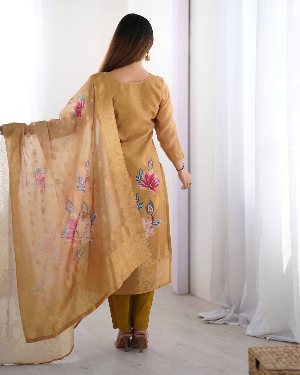 Elegant Floral Kurta Sets – Graceful Golden & Teal Designs for Festive Charm | Krushi Life Style