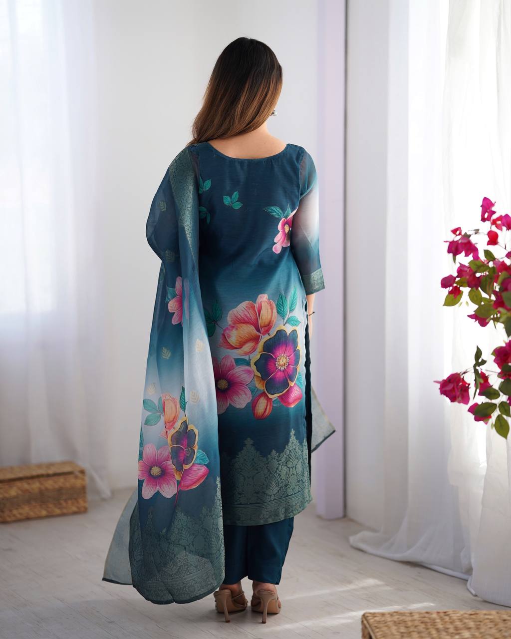 Elegant Floral Kurta Sets – Graceful Golden & Teal Designs for Festive Charm | Krushi Life Style