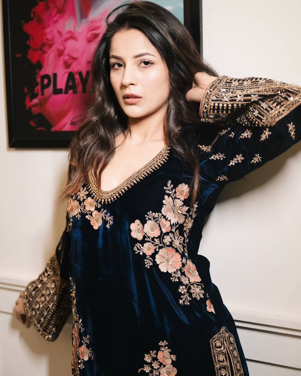 "Midnight Velvet Elegance: Handcrafted Floral Embroidered Kaftan | Krushi Life Style "