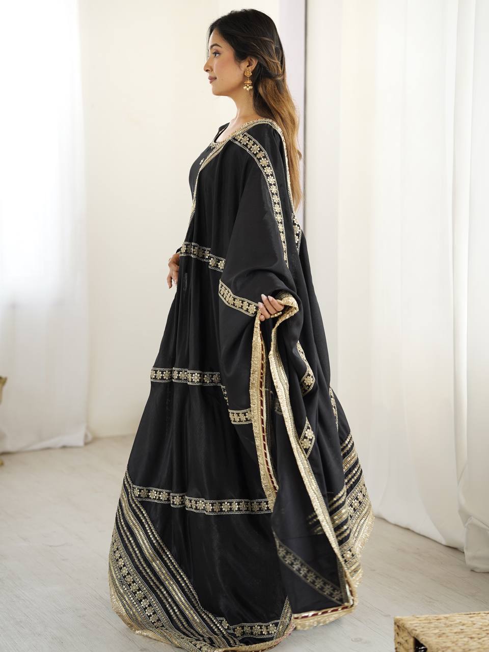 "Elegant Duo: Traditional Anarkali Dresses in Ivory and Black | KRUSHI LIFE STYLR