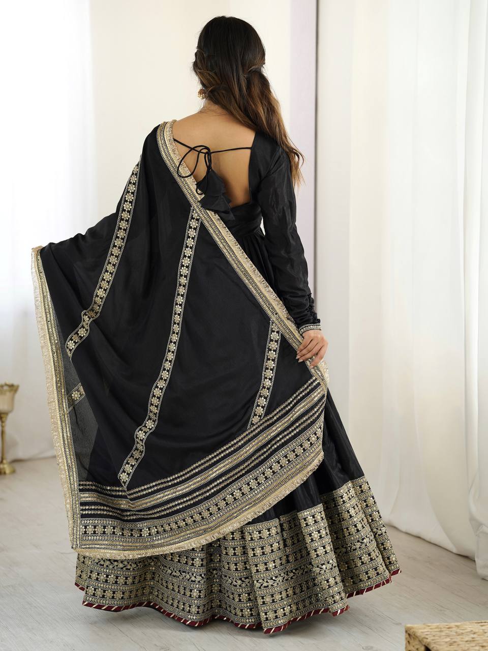 "Elegant Duo: Traditional Anarkali Dresses in Ivory and Black | KRUSHI LIFE STYLR
