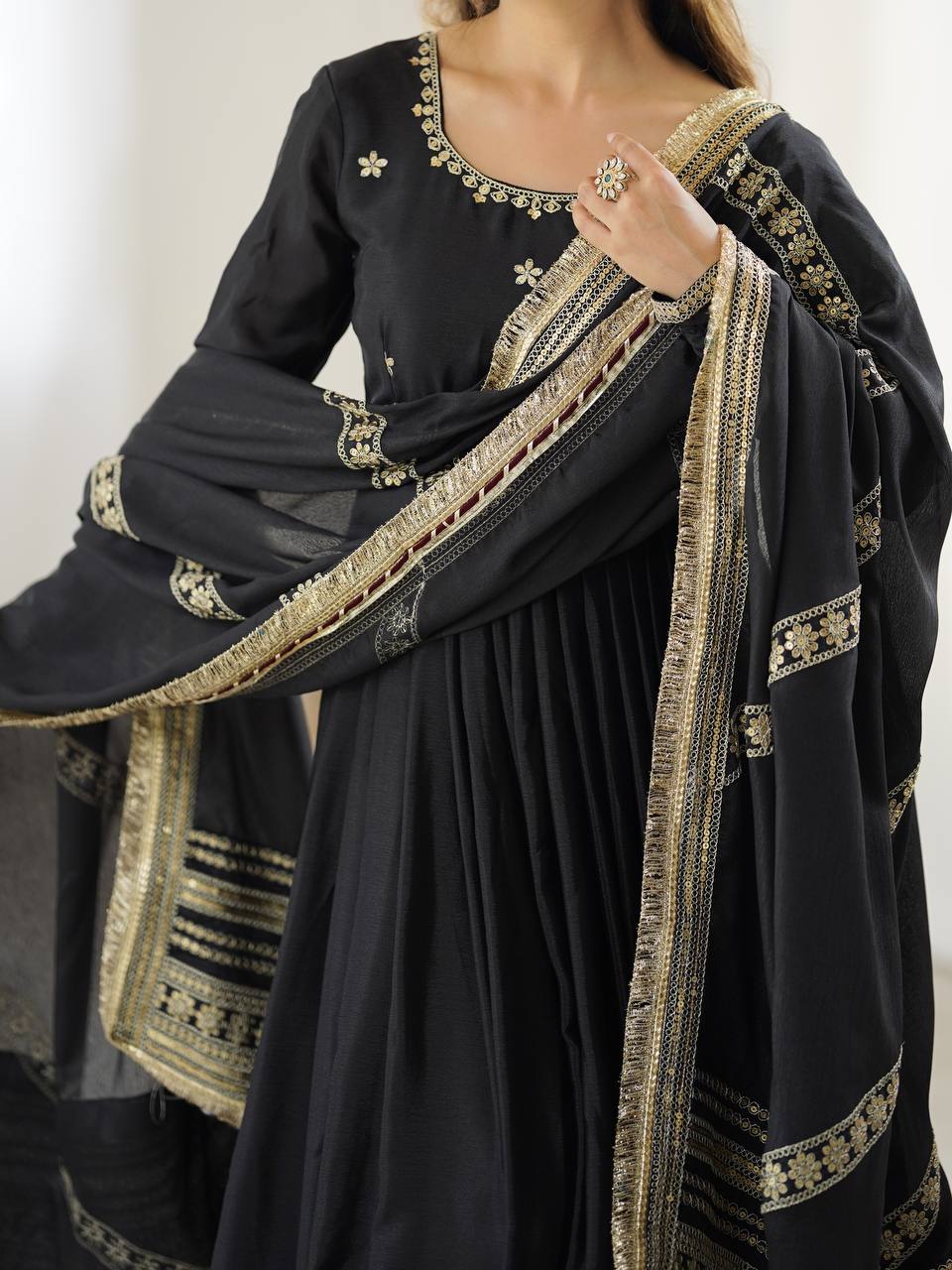 "Elegant Duo: Traditional Anarkali Dresses in Ivory and Black | KRUSHI LIFE STYLR