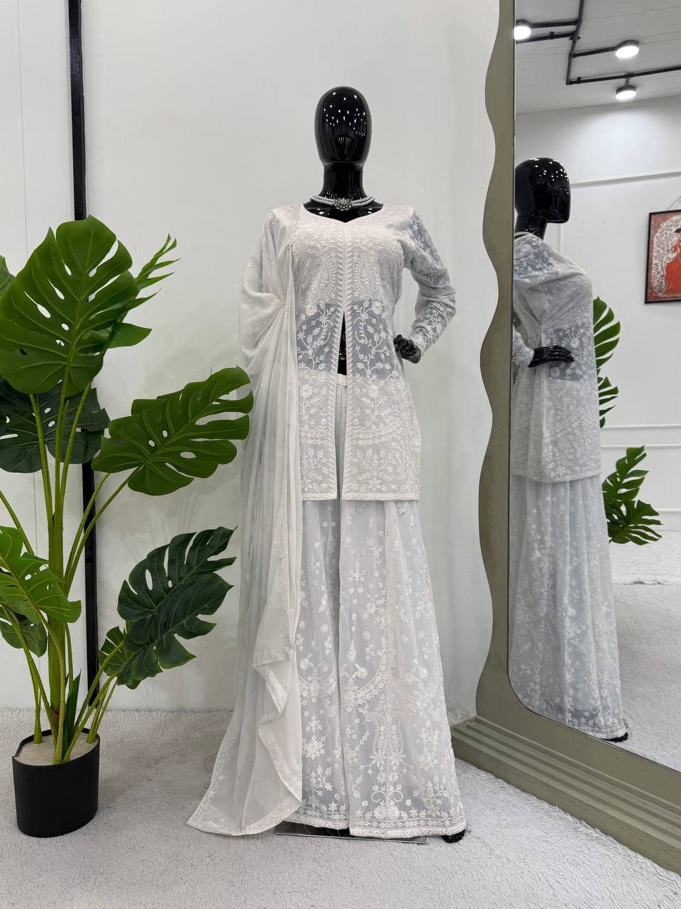 "Designer White Embroidered Suit for Occasions | Krushi Life Style "