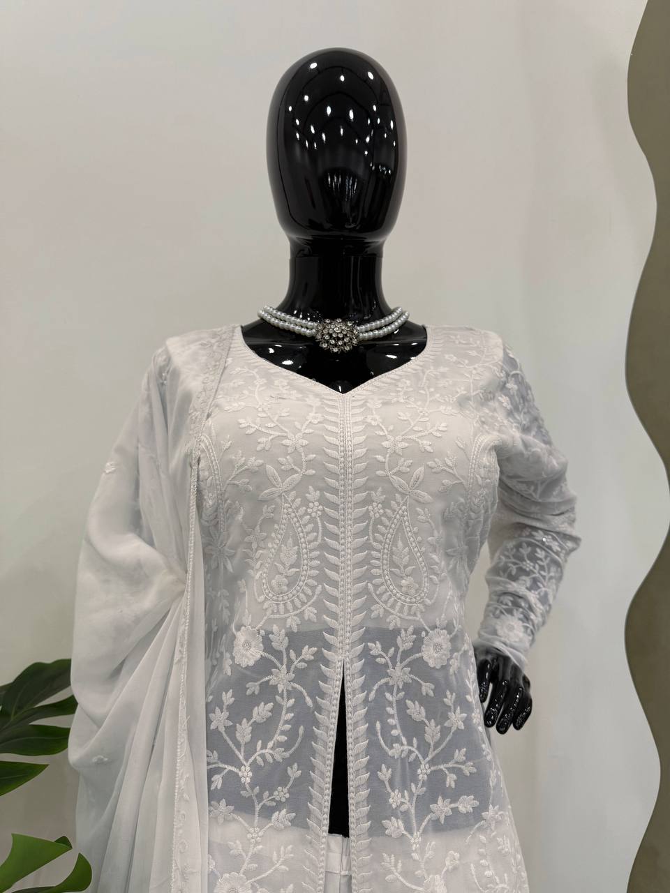 "Designer White Embroidered Suit for Occasions | Krushi Life Style "