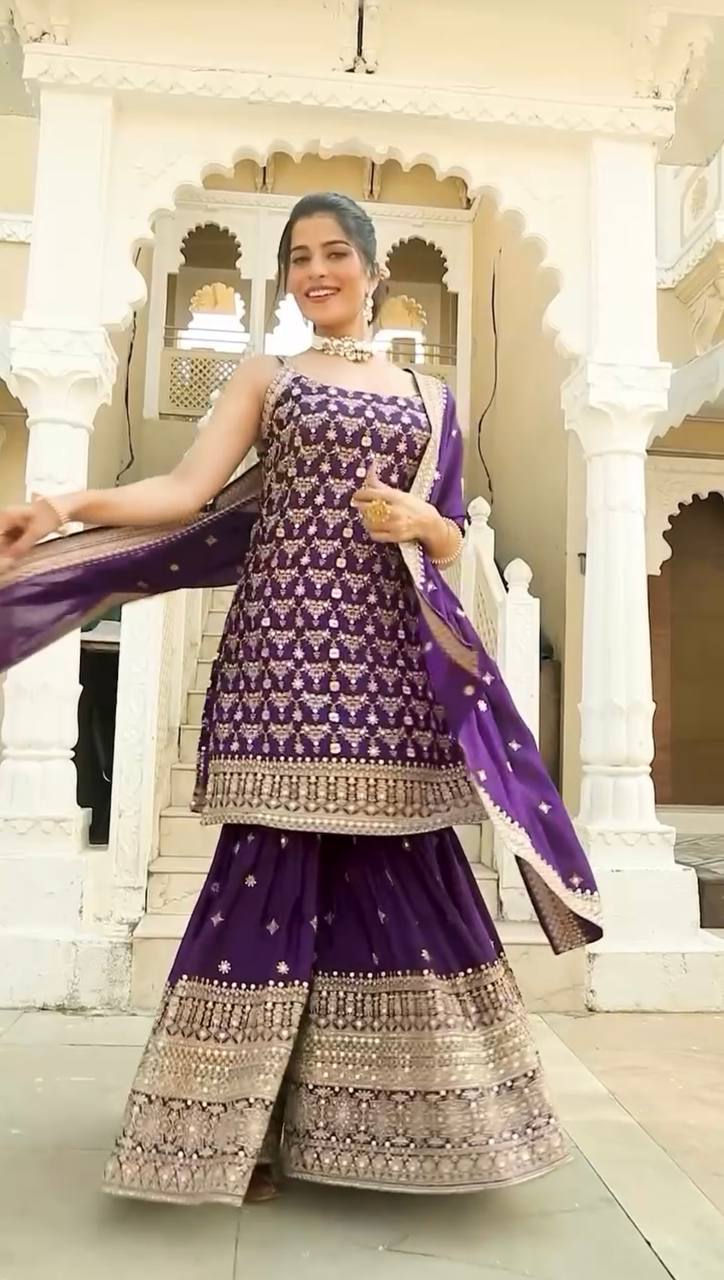 "Royal Violet Embroidered Lehenga Elegance | Krushi Life Style "