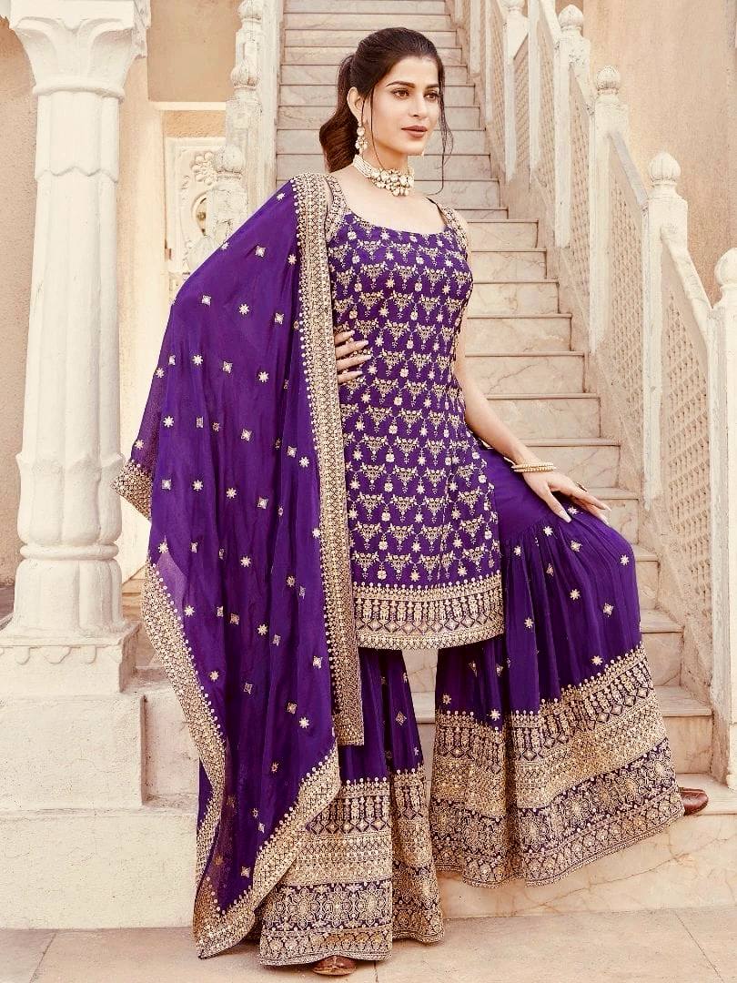 "Royal Violet Embroidered Lehenga Elegance | Krushi Life Style "