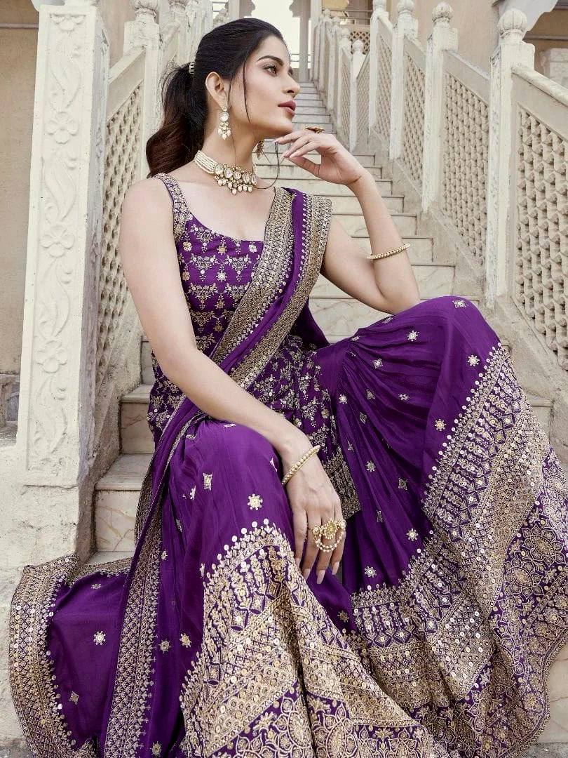 "Royal Violet Embroidered Lehenga Elegance | Krushi Life Style "