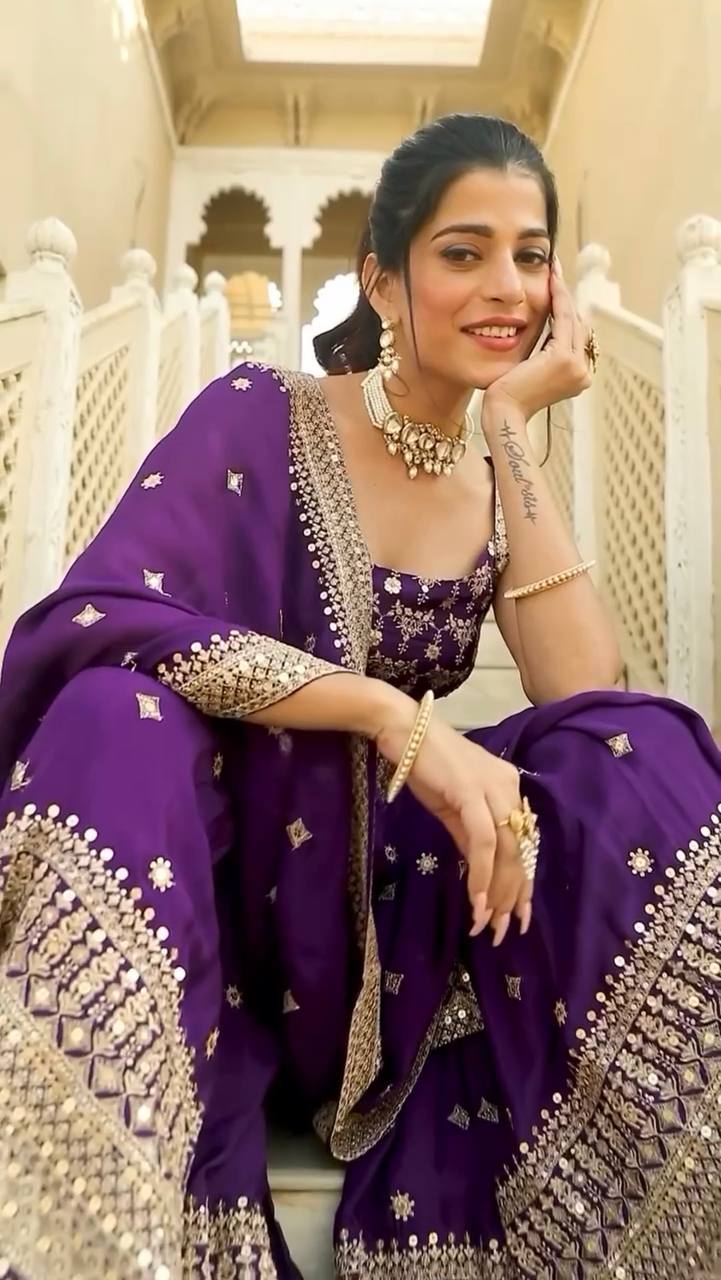 "Royal Violet Embroidered Lehenga Elegance | Krushi Life Style "