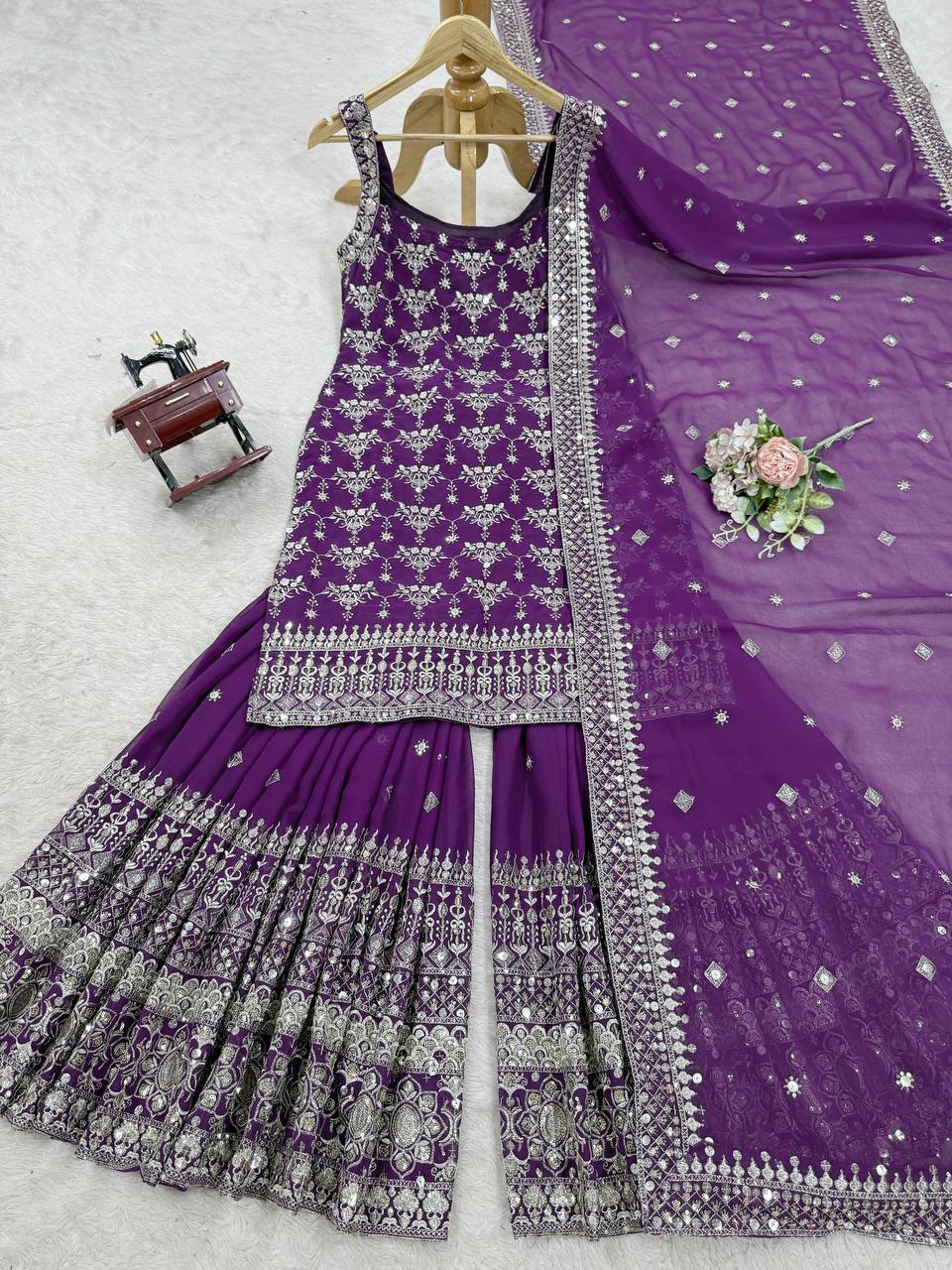 "Royal Violet Embroidered Lehenga Elegance | Krushi Life Style "