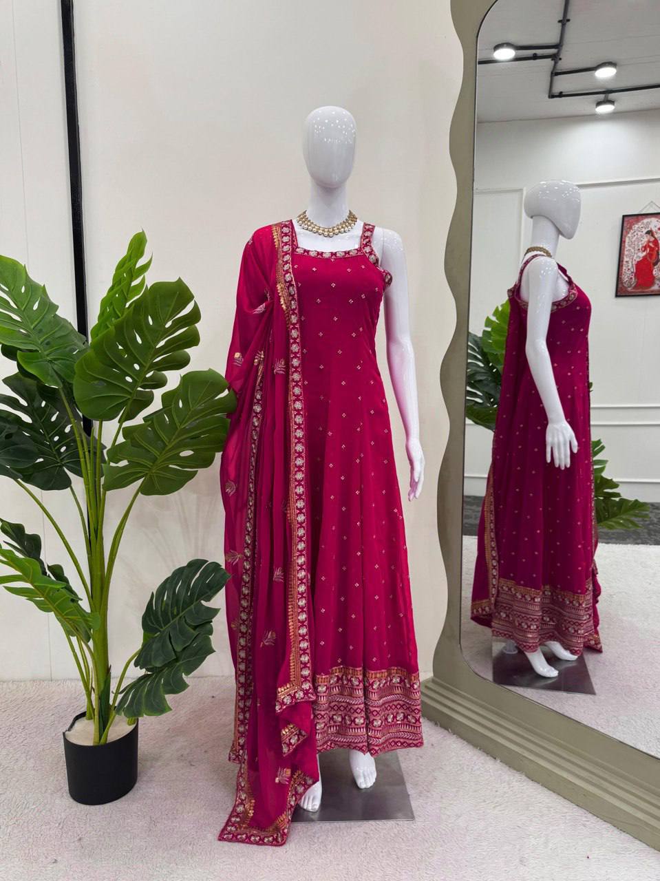 "Magenta Anarkali Suit with Embroidered Dupatta – Festive Ethnic Wear"