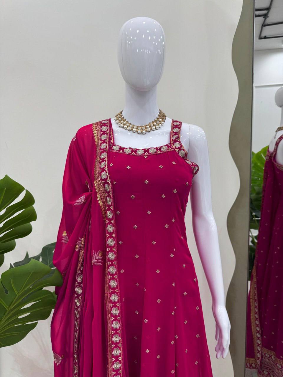 "Magenta Anarkali Suit with Embroidered Dupatta – Festive Ethnic Wear"