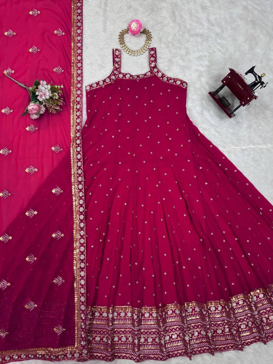 "Magenta Anarkali Suit with Embroidered Dupatta – Festive Ethnic Wear"