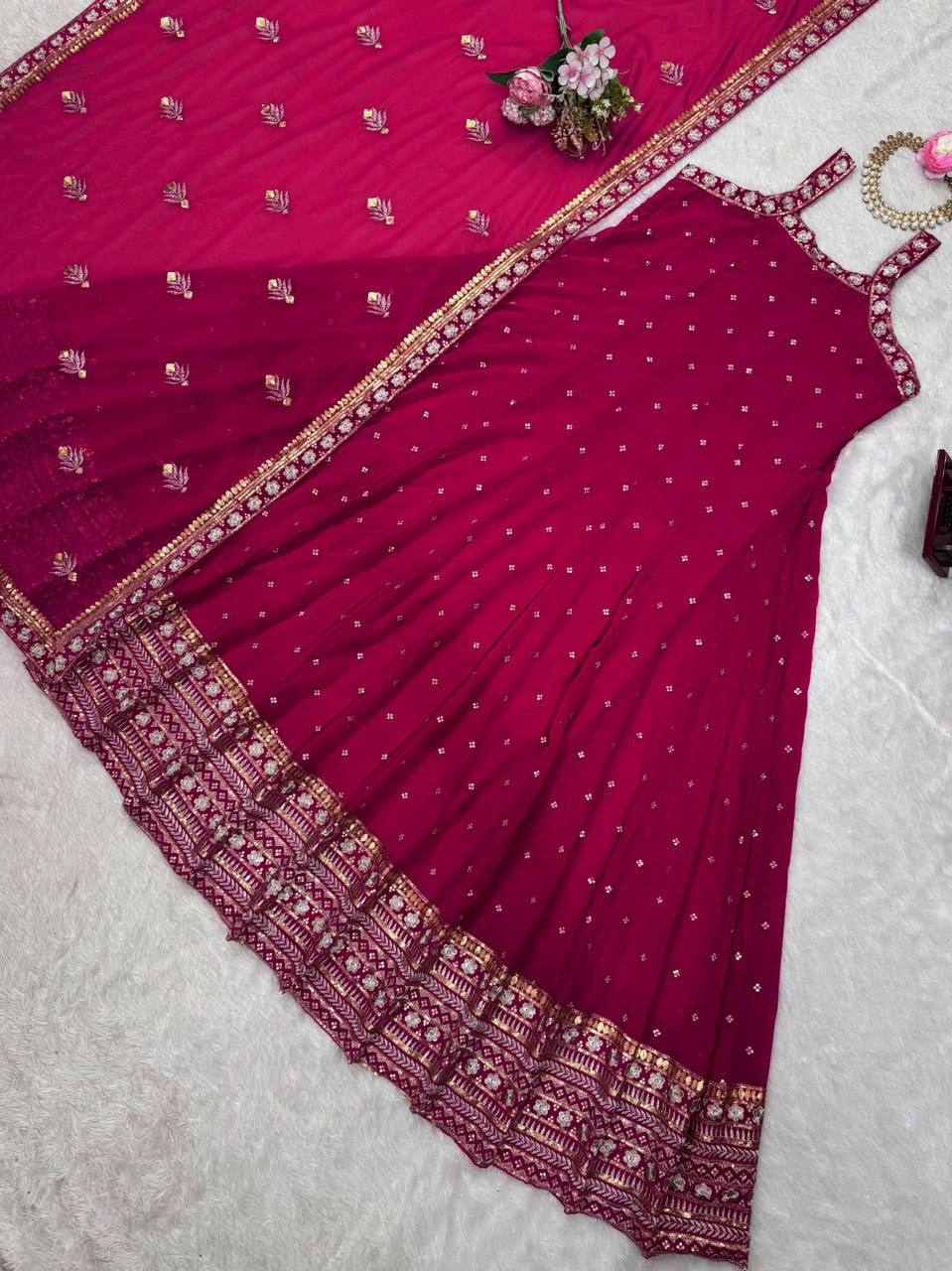 "Magenta Anarkali Suit with Embroidered Dupatta – Festive Ethnic Wear"
