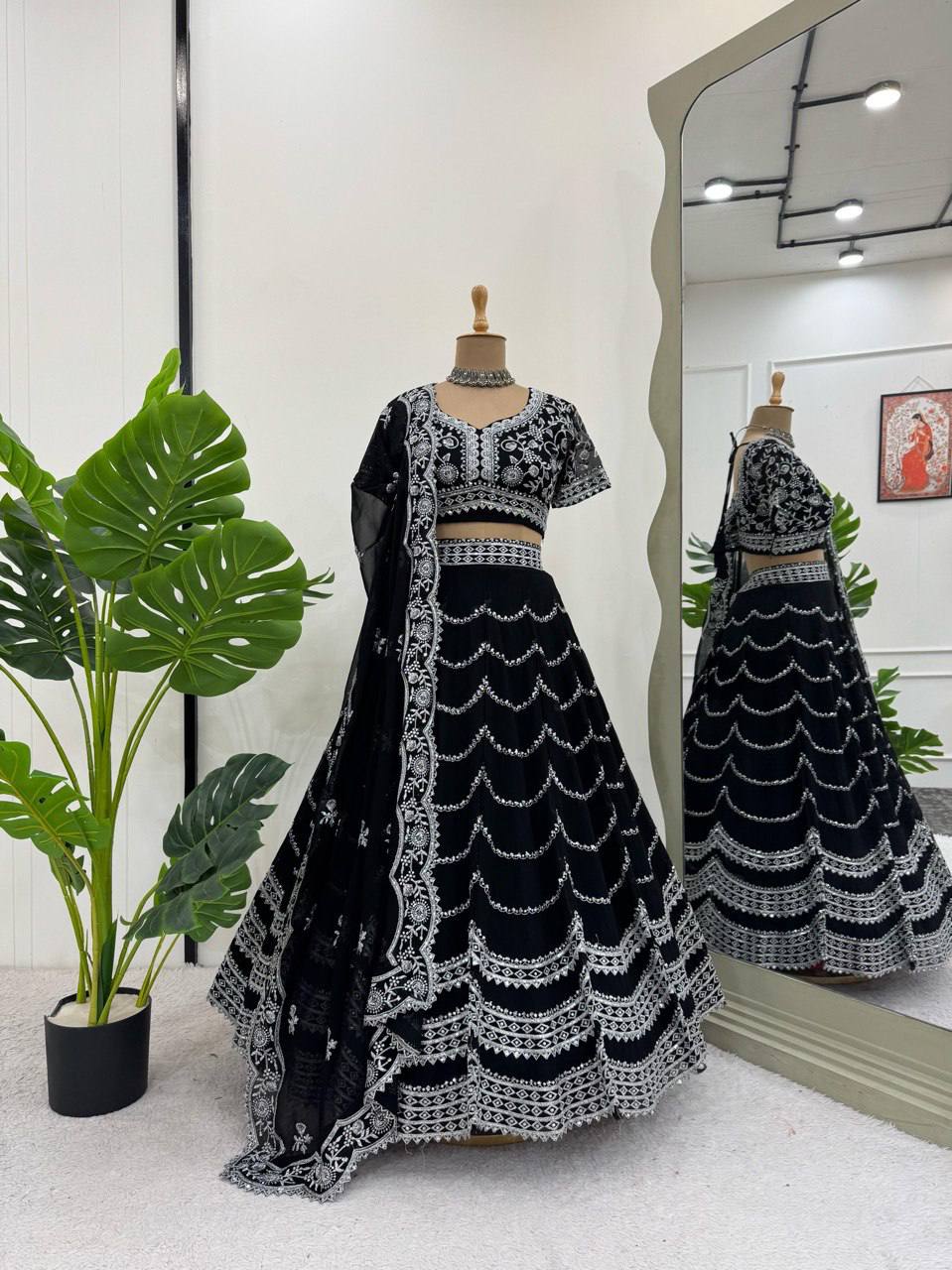 "Elegant Black Embroidered Lehenga Choli Set with Dupatta | Krushi Life Style "