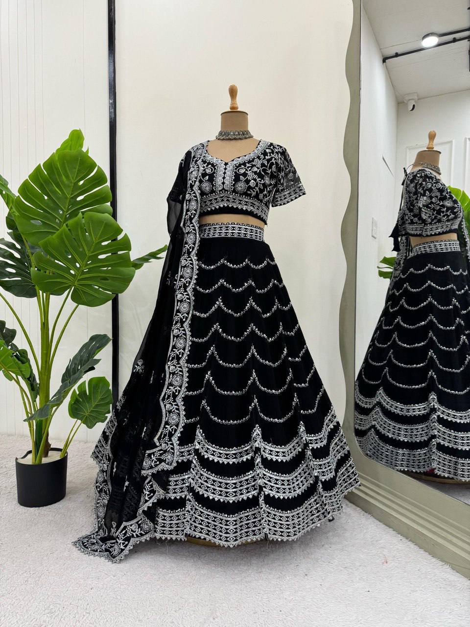 "Elegant Black Embroidered Lehenga Choli Set with Dupatta | Krushi Life Style "