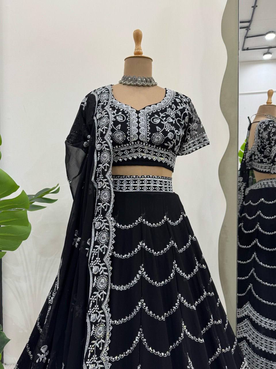 "Elegant Black Embroidered Lehenga Choli Set with Dupatta | Krushi Life Style "