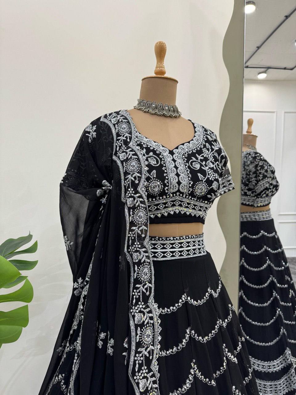 "Elegant Black Embroidered Lehenga Choli Set with Dupatta | Krushi Life Style "
