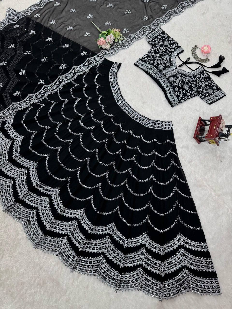 "Elegant Black Embroidered Lehenga Choli Set with Dupatta | Krushi Life Style "