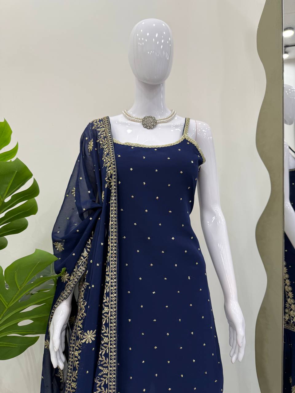 "Navy Blue Sharara Suit with Dupatta – Festive Ethnic Outfit"
