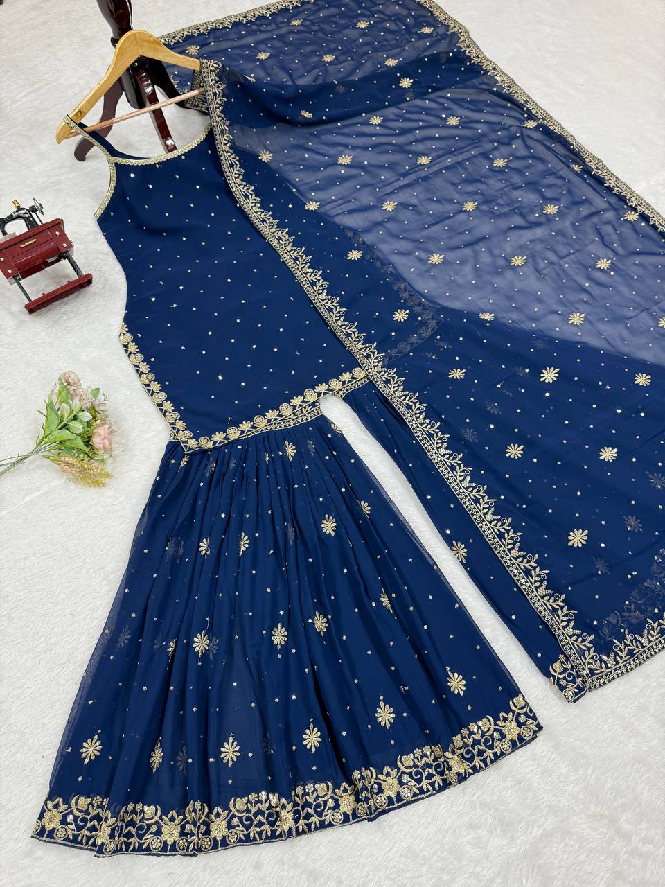 "Navy Blue Sharara Suit with Dupatta – Festive Ethnic Outfit"