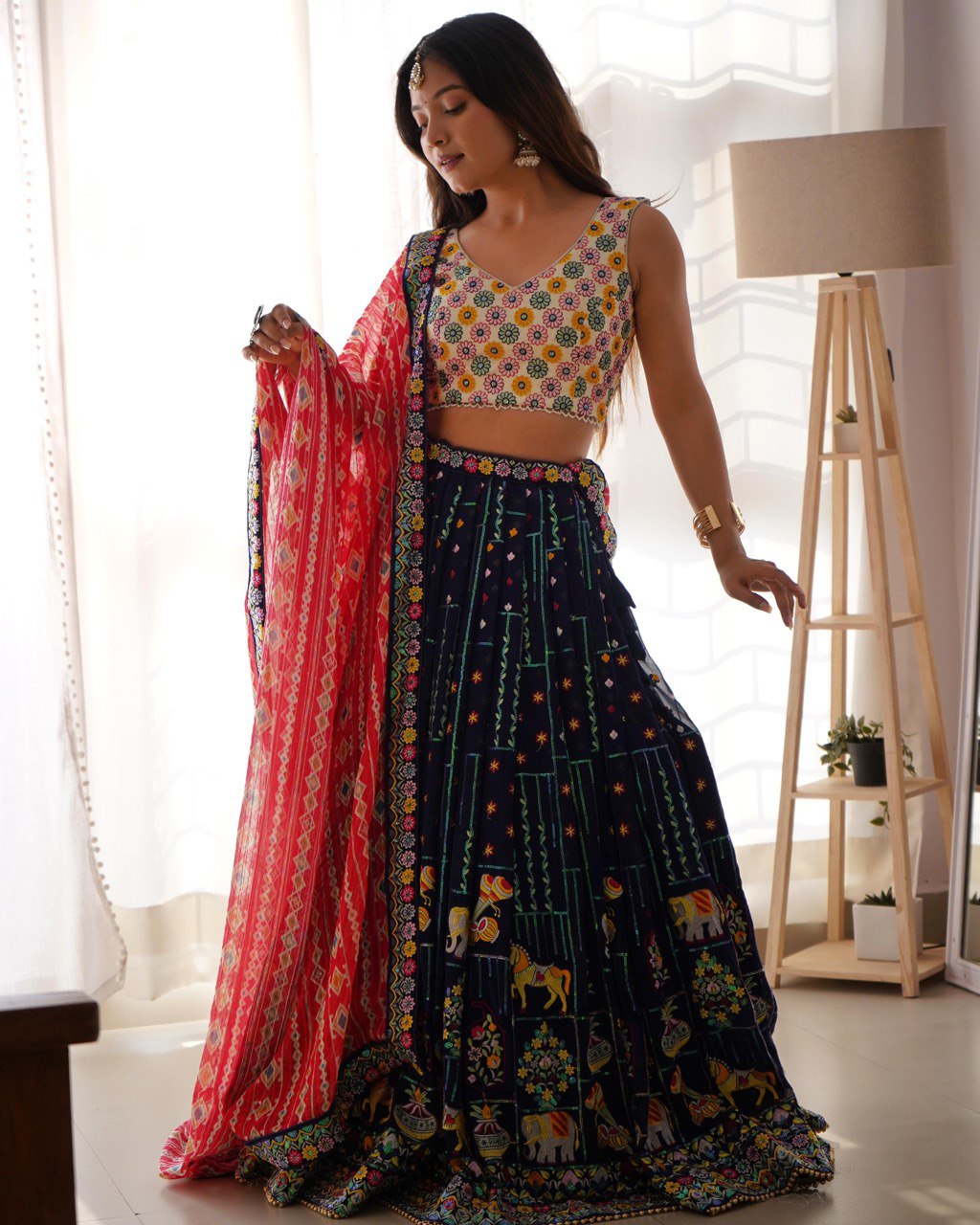 "Vibrant Navratri-Inspired Embroidered Lehenga Choli Set | Krushi Life Style