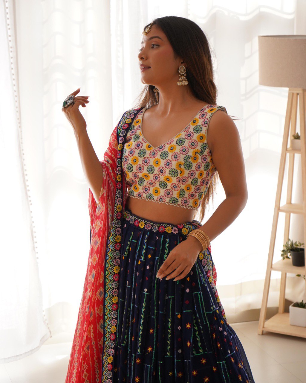"Vibrant Navratri-Inspired Embroidered Lehenga Choli Set | Krushi Life Style