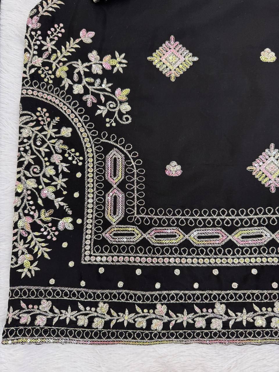 "Classic Black Embroidered Top with Sharara & Dupatta Set | Krushi Life Style