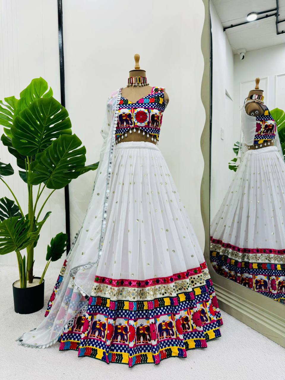"Royal Mirror Work Navratri Lehenga Set – Black & White Edition | Krushi Life Style "