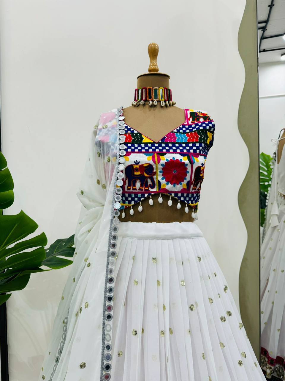"Royal Mirror Work Navratri Lehenga Set – Black & White Edition | Krushi Life Style "