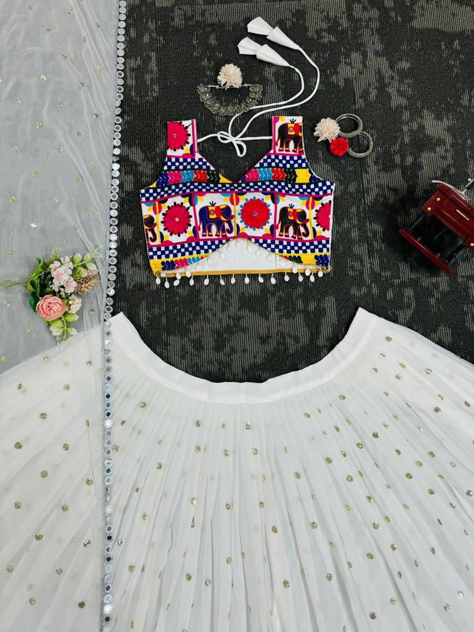 "Royal Mirror Work Navratri Lehenga Set – Black & White Edition | Krushi Life Style "