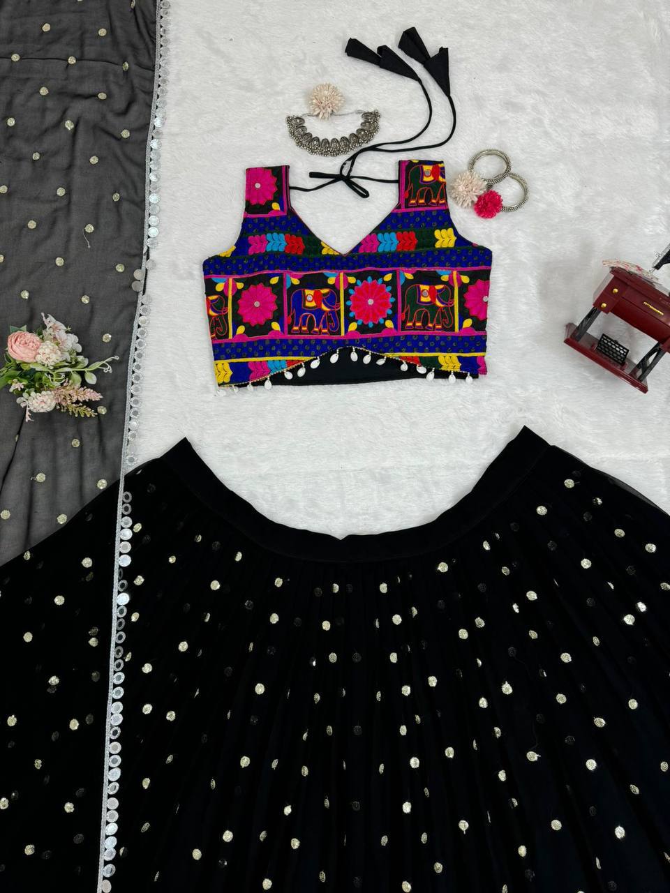 "Garba Vibes: White & Black Lehenga Collection | Krushi Life Style "