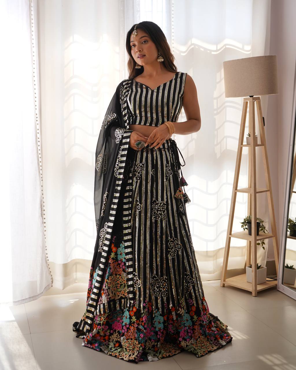 🪔 Garba Glam Black Lehenga Choli with Mirror Work & Floral Embroidery | Krushi Life Style