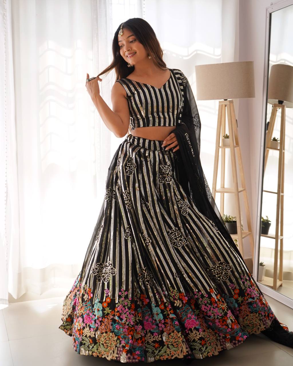 🪔 Garba Glam Black Lehenga Choli with Mirror Work & Floral Embroidery | Krushi Life Style