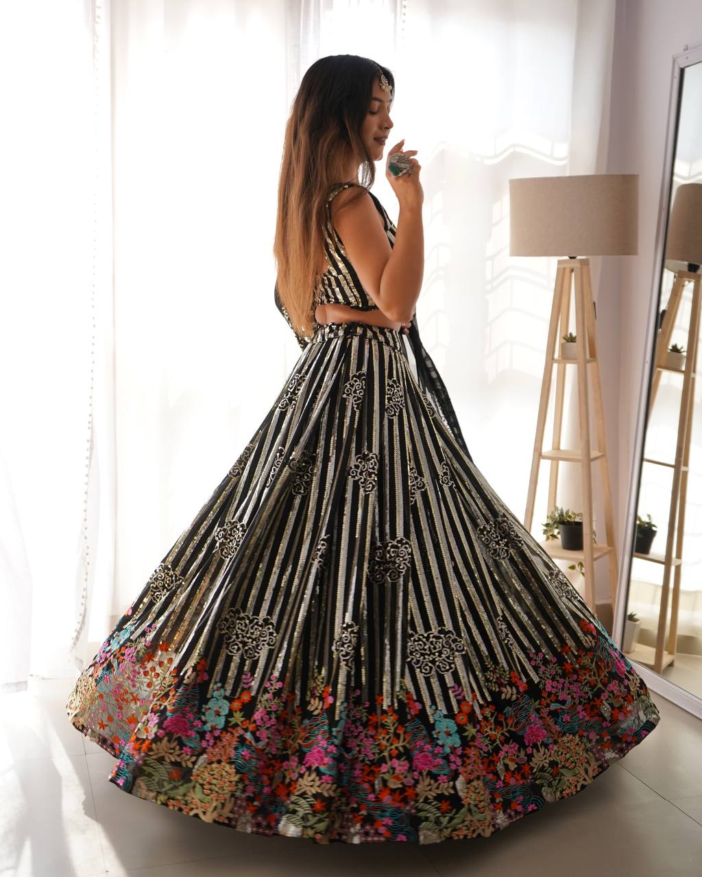 🪔 Garba Glam Black Lehenga Choli with Mirror Work & Floral Embroidery | Krushi Life Style