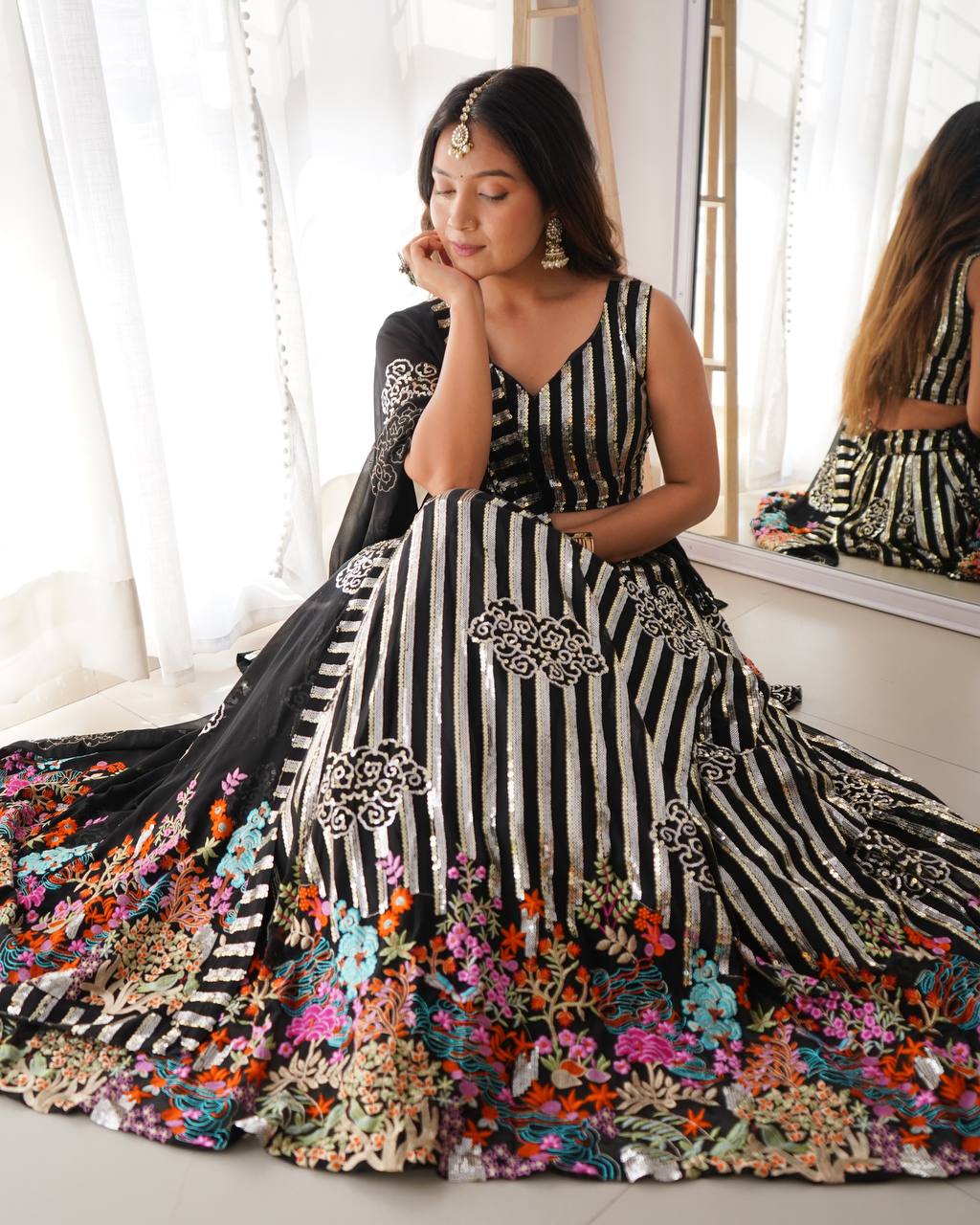 🪔 Garba Glam Black Lehenga Choli with Mirror Work & Floral Embroidery | Krushi Life Style
