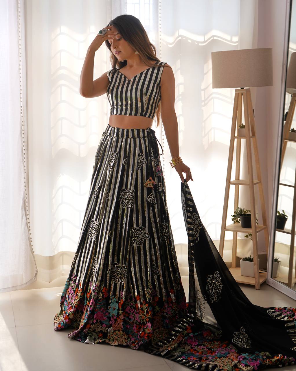 🪔 Garba Glam Black Lehenga Choli with Mirror Work & Floral Embroidery | Krushi Life Style