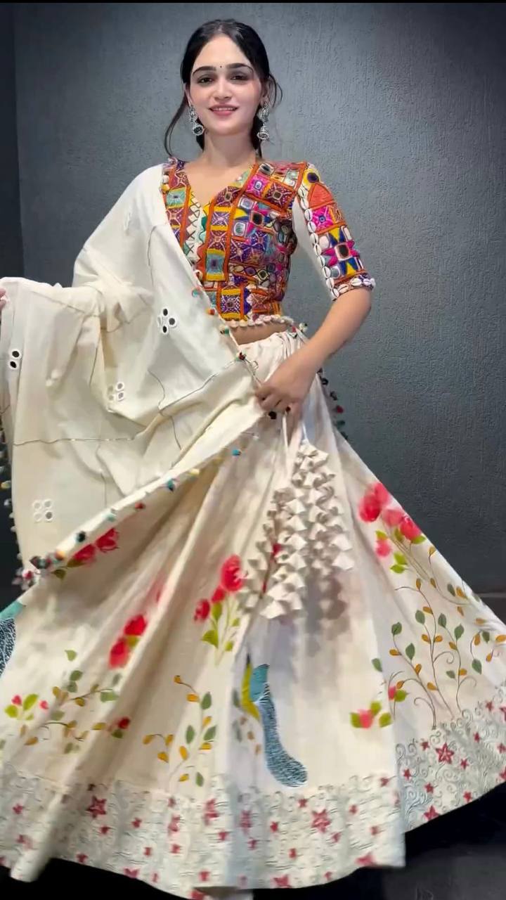 "Vibrant Kutchi Mirror Work Choli with Hand Work-Painted Lehenga – Perfect Navratri Garba Look | Krushi Life Style"